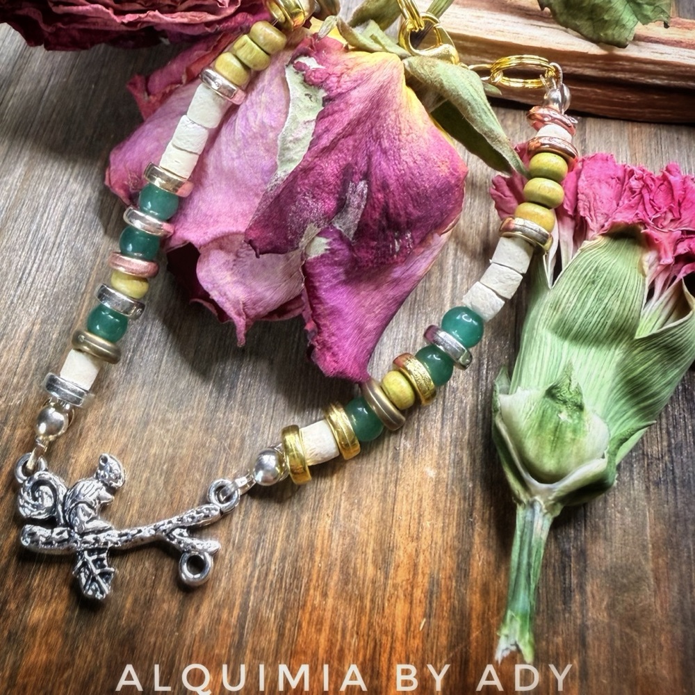 Green aventurine Multicolor Beaded Bracelet with Silver Charm